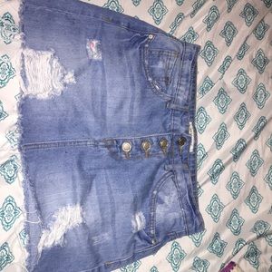 Distressed denim skirt